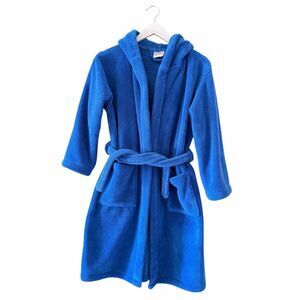 Melsimo Royal Blue Hooded Terry Pockets Front Tie Long Sleeves  Kid's Bathrobe